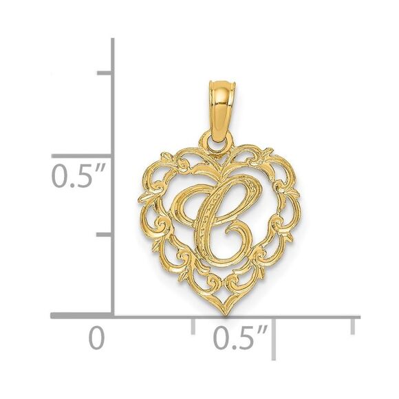 14K Yellow Gold Heart Script Letter C Initial Charm - Picture 3 of 4